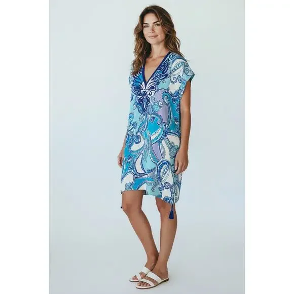 Lilly Pulitzer Sydney Silk Caftan Dress XS Blue Preppy Beach Resortwear - Picture 13 of 13